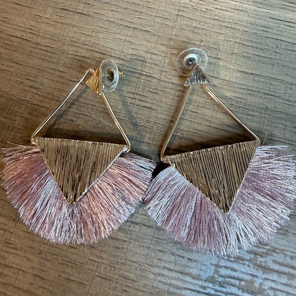 Jewelry - Gold & Blush Pink Geometric Tassel Statement Earrings